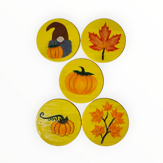 Five round wooden Coasters